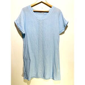 Valentina Naldi linen dress Italy made embroidered vacation resort blue women M